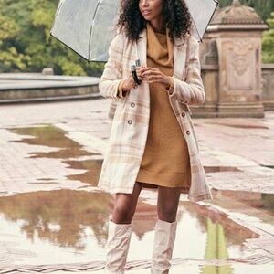 Lulus Snuggly Sophistication Ivory Plaid Double-breasted Coat White - Size M